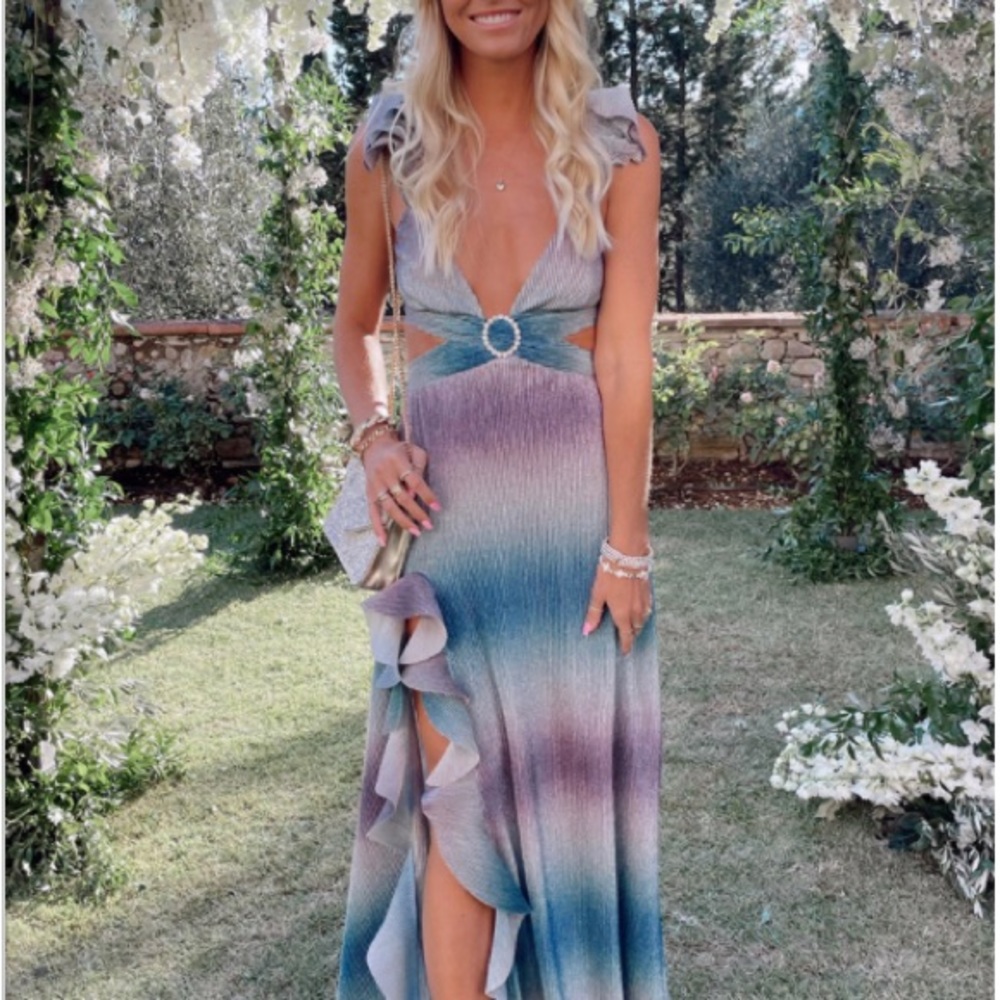 Show Me Your Mumu Francie Ruffle Dress Ombre Metallic Crinkle NWT - Picture 3 of 6